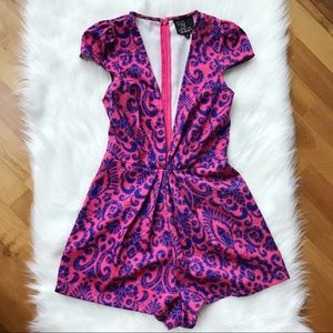 Rise of Dawn Deep V Cut Pink & Blue Romper